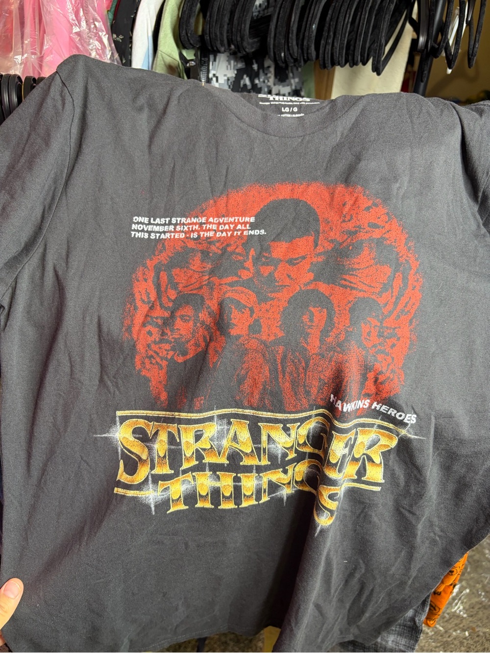 Stranger Things Graphic Tee - Black with Red and Gold Print